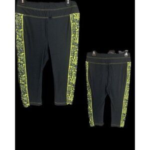 Fullbeauty Sport 12 Black Neon Print Side Detail Capri Active Yoga Pull-On Pants